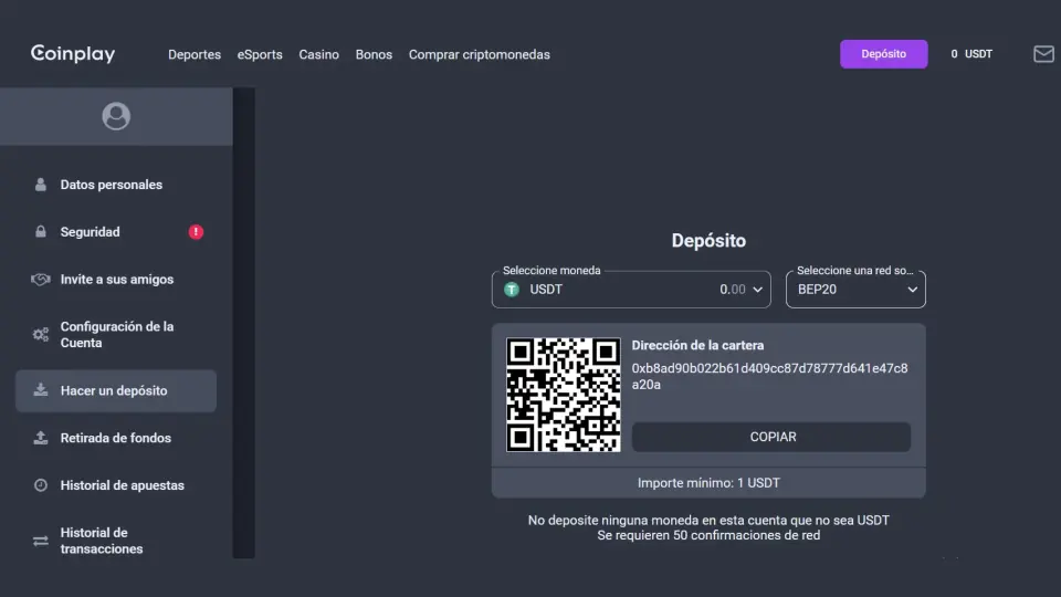 Depósito mínimo en Coinplay